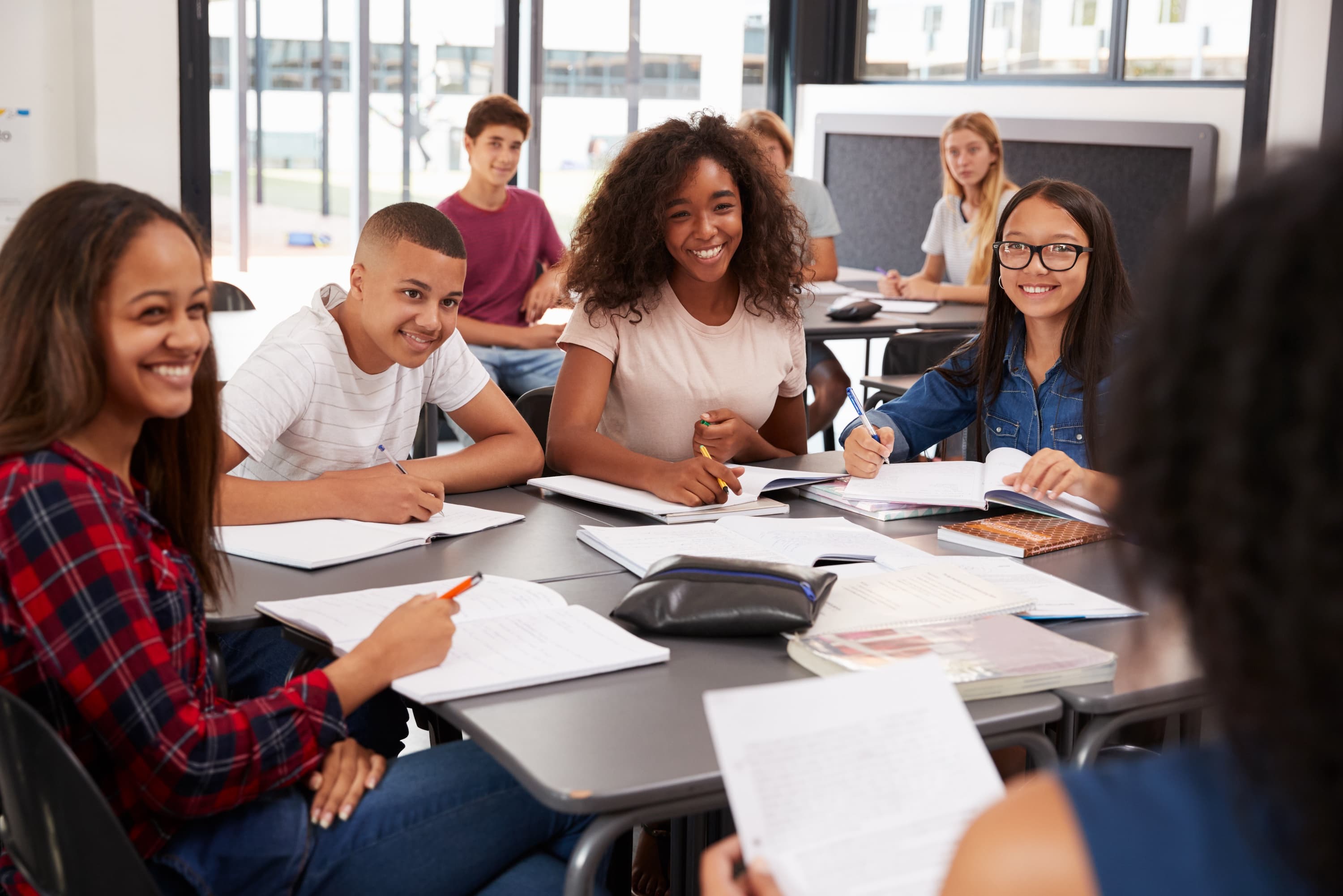 High school students studying together